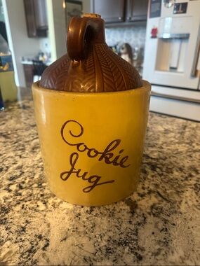 Vintage Yellow Cookie Jug with Brown Lid